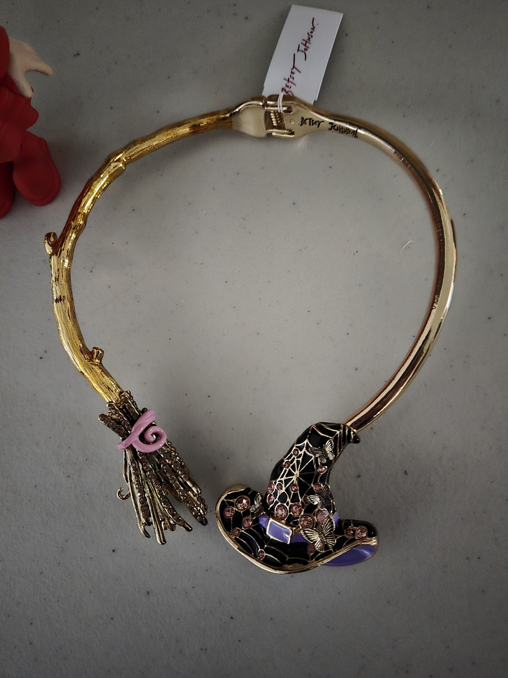 Betsey Johnson Gold-tone Witch Hat & Broom Necklace - Pink & Purple Accents